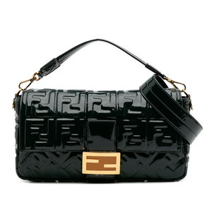 Pre-Loved Fendi Large Zucca Embossed Patent Baguette Satchel